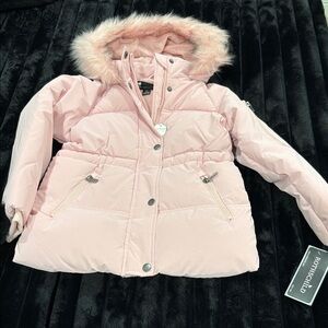 Pink Puffer Jacket with Faux Fur Hood
